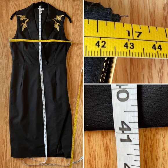 Altuzarra Black Satin Dress Size 8 Sleeveless With Gold Embroidery - Picture 6 of 10